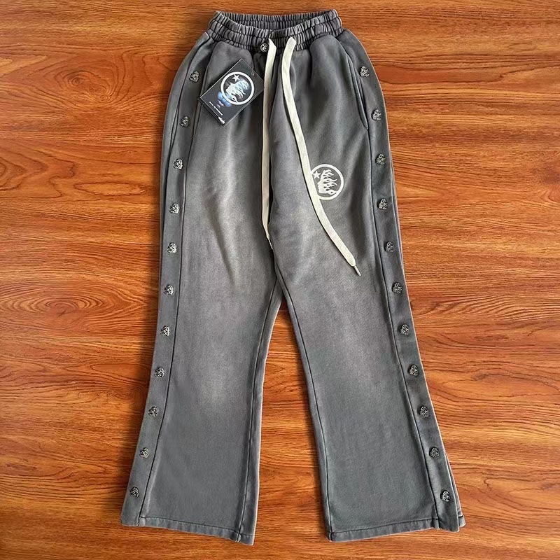 【High Quality】Hellstar Metal Button Sweatpants Grey Pink