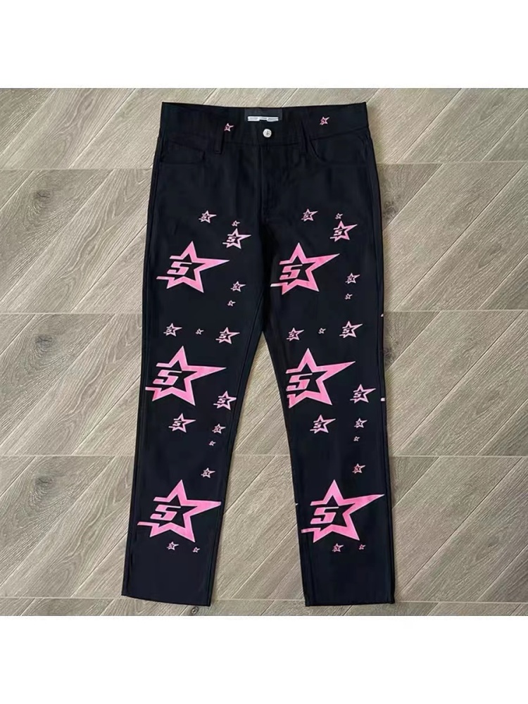 Sp5der All Over 5 Star Pink Denim Jacket And Pants Black