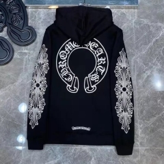 Chrome Hearts Sleeve Print Back Horseshoe Logo Zipped Hoodie Black White