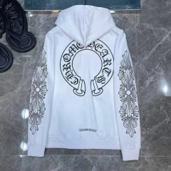 Chrome Hearts Sleeve Print Back Horseshoe Logo Zipped Hoodie Black White