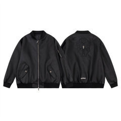 Chrome Hearts Sword Embroidered Leather Jacket with Silver Hardware
