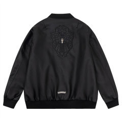 Chrome Hearts Sword Embroidered Leather Jacket with Silver Hardware