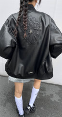 Chrome Hearts Sword Embroidered Leather Jacket with Silver Hardware