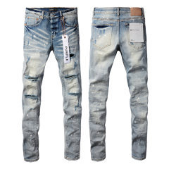 #9003 Purple Brand Light Indigo Cut Denim Jeans