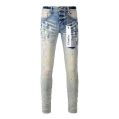 #9007 Purple Brand Light Indigo Cut Denim Jeans