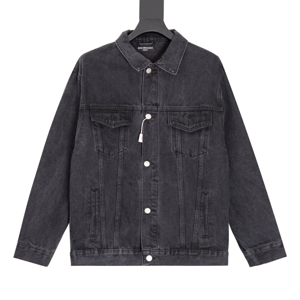 BLCG White Painted Letters Denim Jacket Black