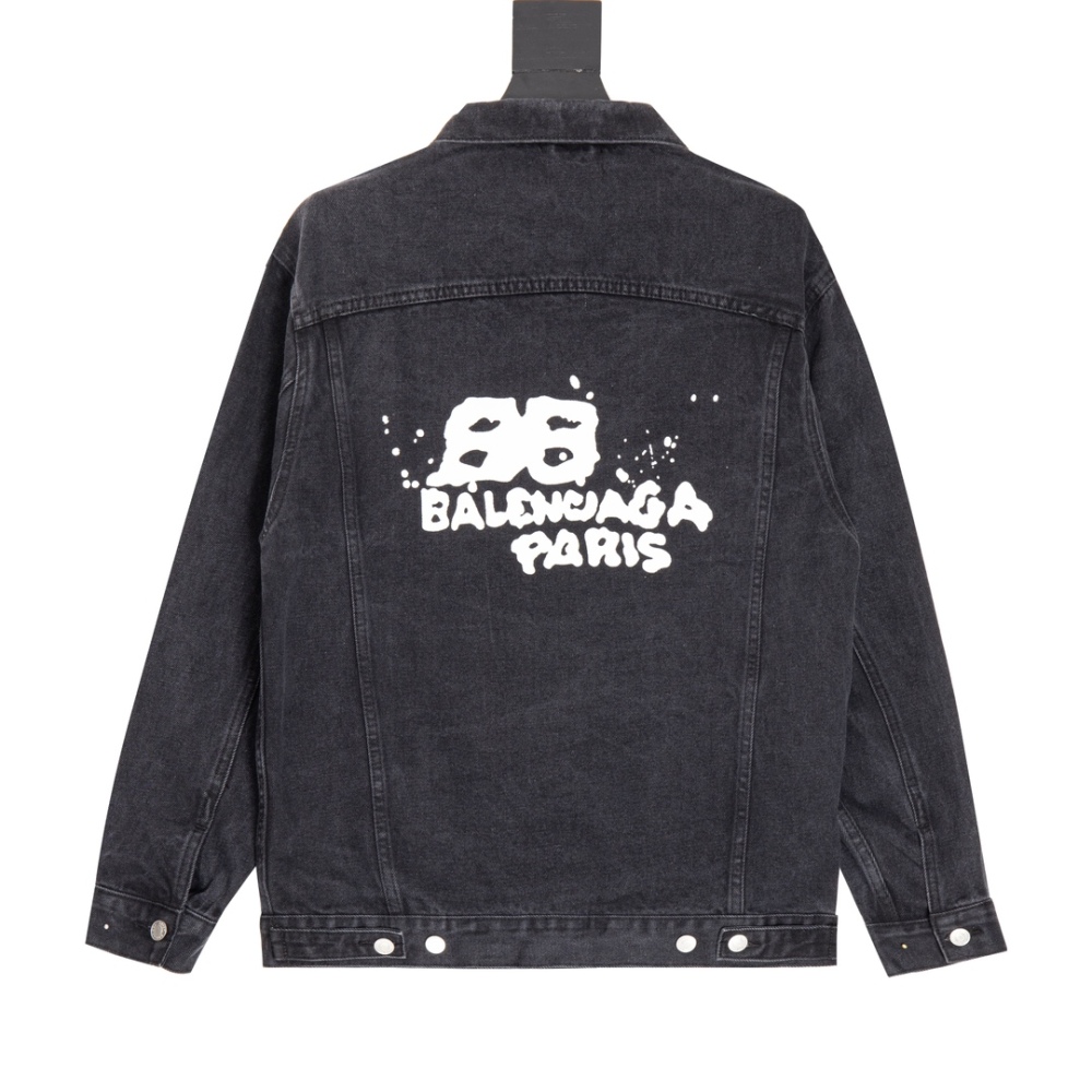BLCG White Painted Letters Denim Jacket Black