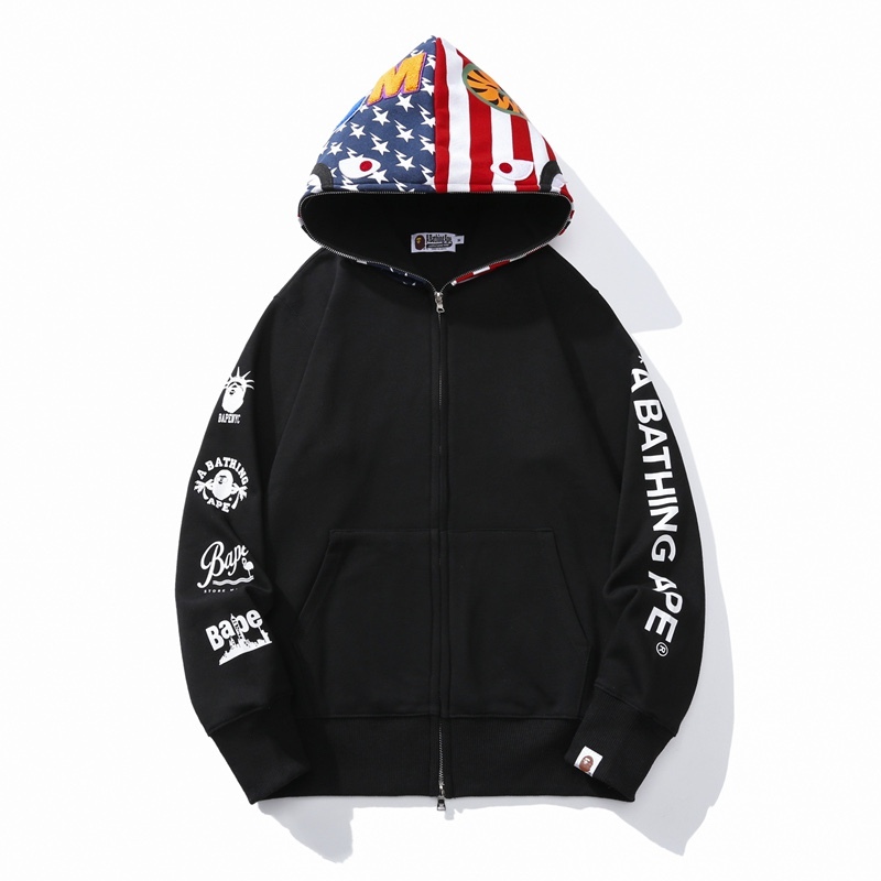 Bape US Shark Full Zip Hoodie Black White