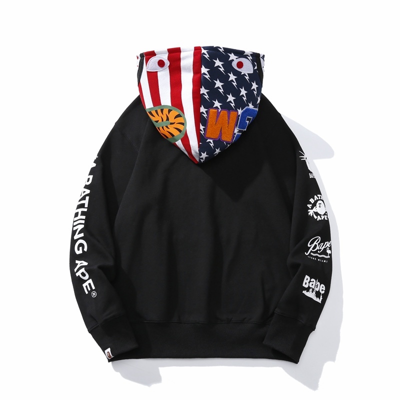 Bape US Shark Full Zip Hoodie Black White