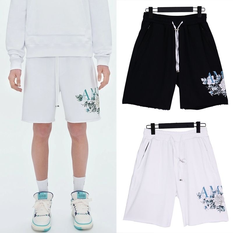 AM White Flower Shorts Black White