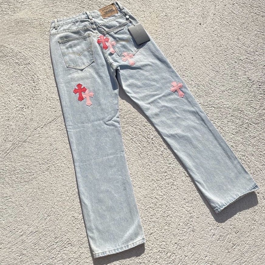 Chrome Hearts Pink Cross Jeans