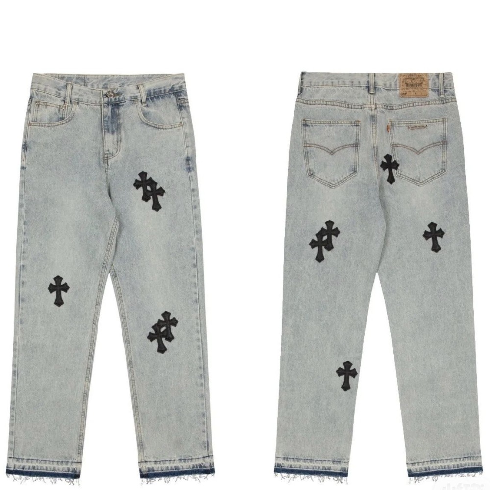 Chrome Heart Black Crosses Blue Denim Jeans