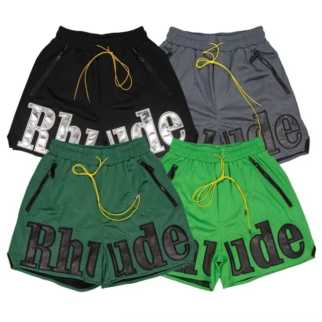 Rhude leather lettering patch mesh shorts 4 colors
