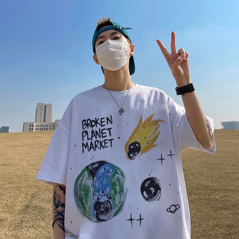 Saint Michael Graffiti Earth Print Tee Black White