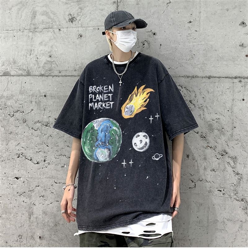Saint Michael Graffiti Earth Print Tee Black White