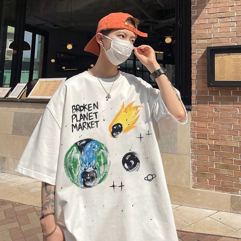 Saint Michael Graffiti Earth Print Tee Black White