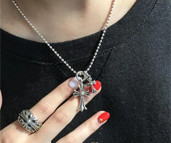 Chrome Heart Silver Double Cross Necklace
