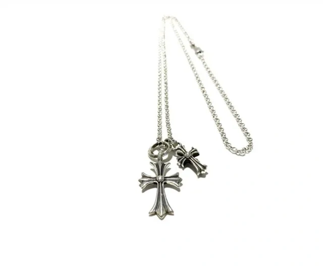 Chrome Heart Silver Double Cross Necklace