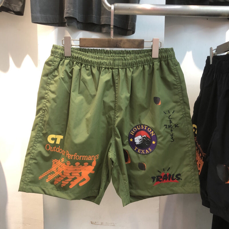 Travis Scott Logo Stickers Nylon Shorts Black Green