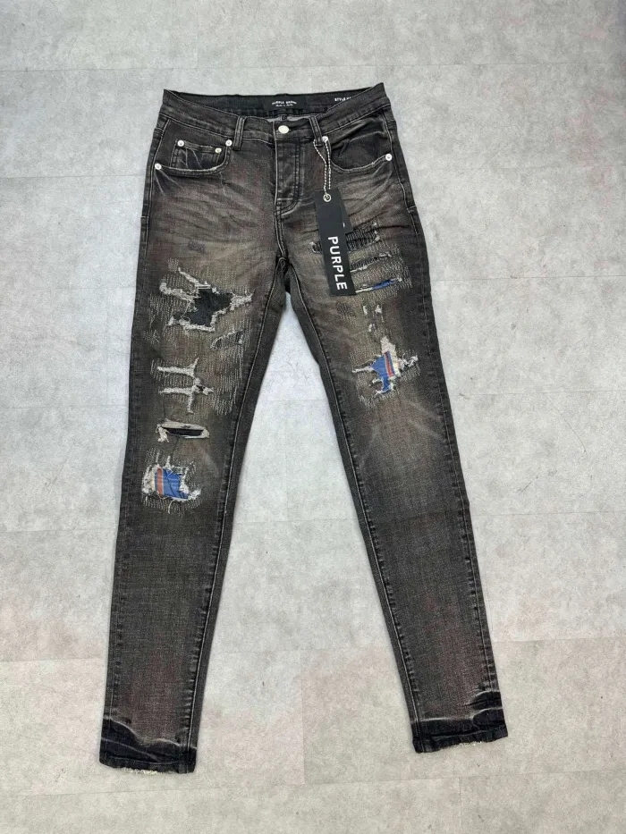 1:1 quality version Washed and scuffed ripped and patched jeans