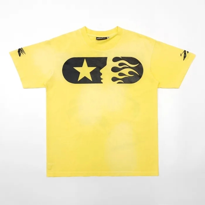 1:1 quality version Washed Version Yellow Marathon Logo Print Tee