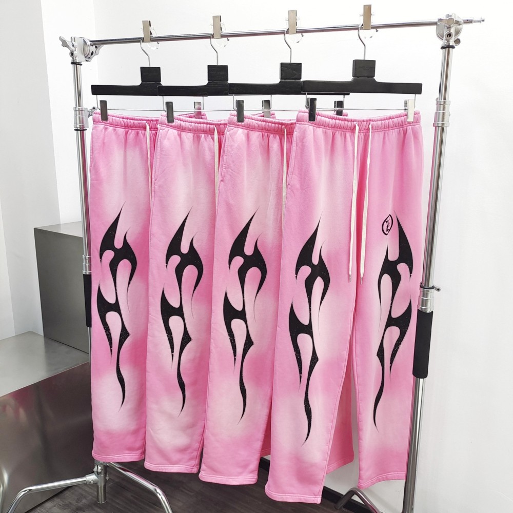 1:1 quality version HS Black Flame Pink Washed Version Straight Leg Pants