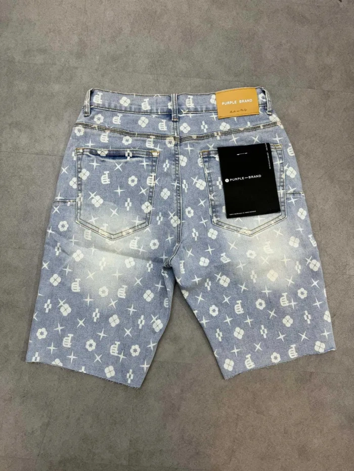 1:1 quality version Criss Cross Clover Floral Pattern All Over Print Denim Shorts