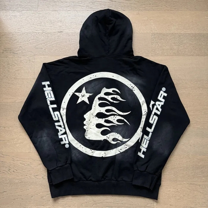 HS Washed Version Small logo neckline printed hoodie & pants set