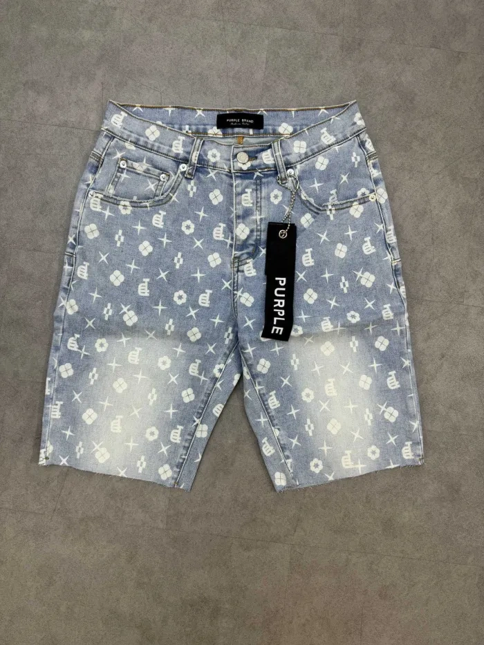 1:1 quality version Criss Cross Clover Floral Pattern All Over Print Denim Shorts