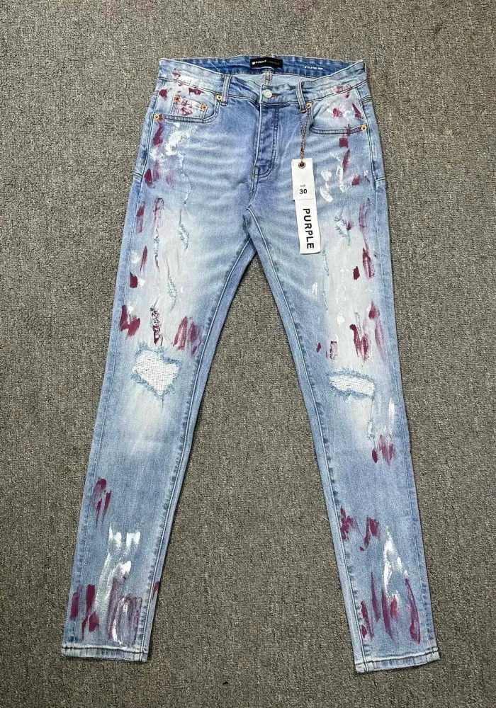 1:1 quality version Burgundy splash-ink white paint jeans