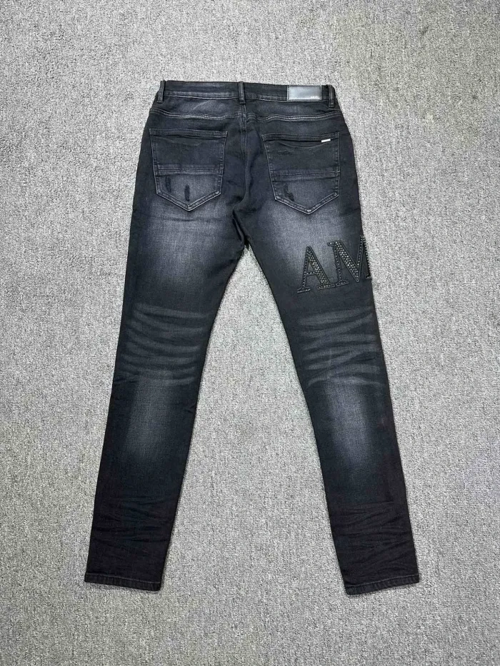 1:1 quality version Rhinestone Monogram Embroidered Patch Jeans