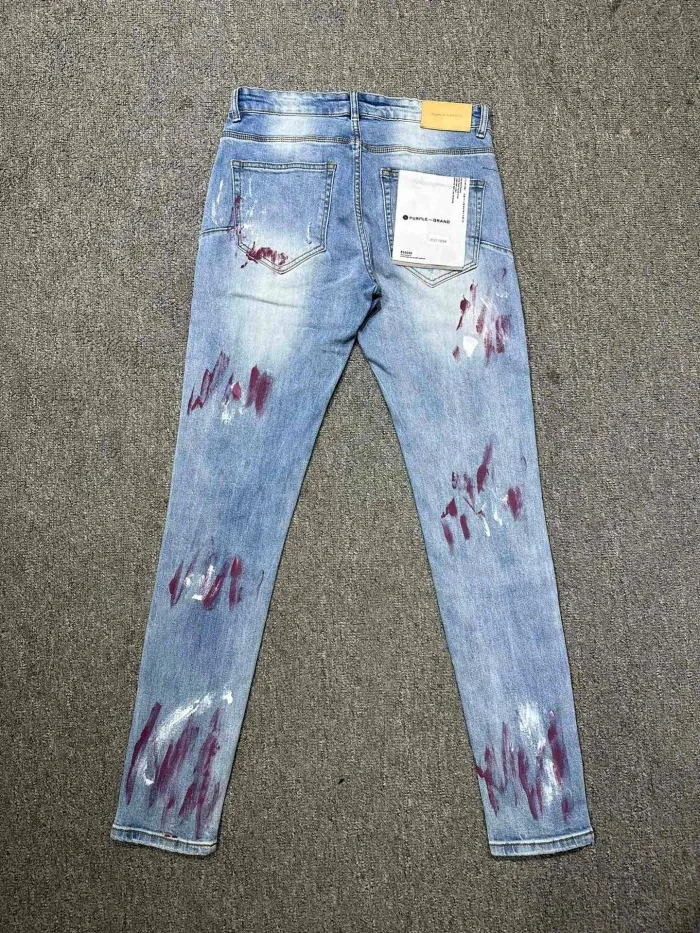 1:1 quality version Burgundy splash-ink white paint jeans