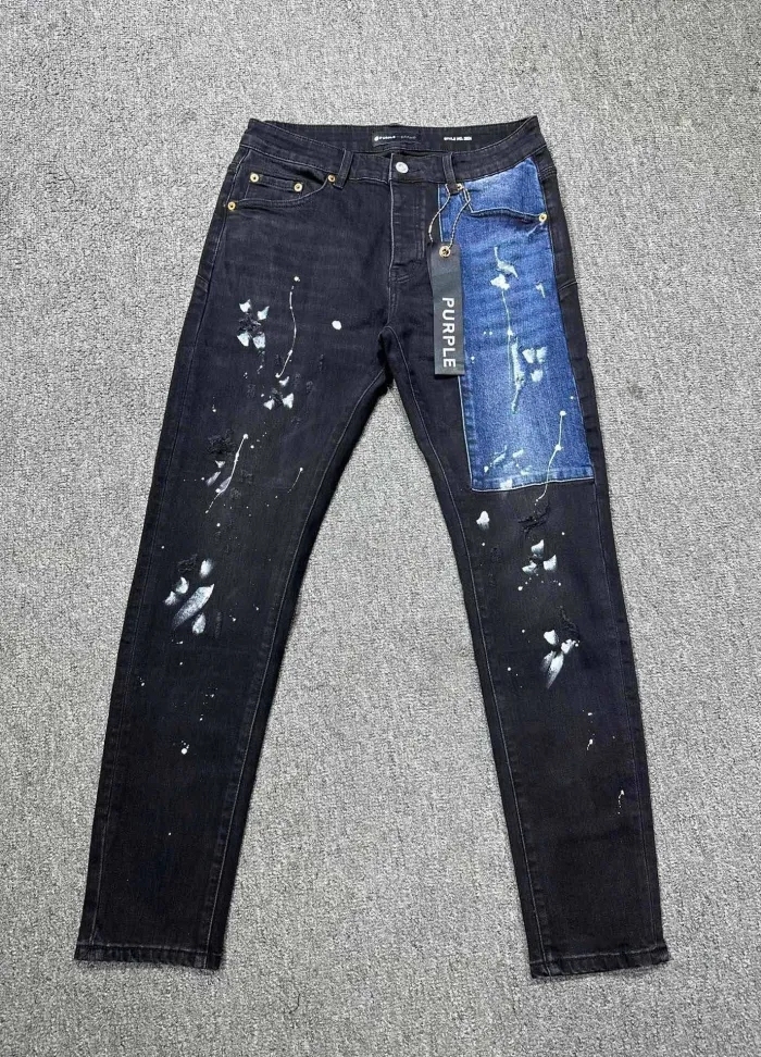 1:1 quality version Blue Denim Patchwork Ink Dot Jeans