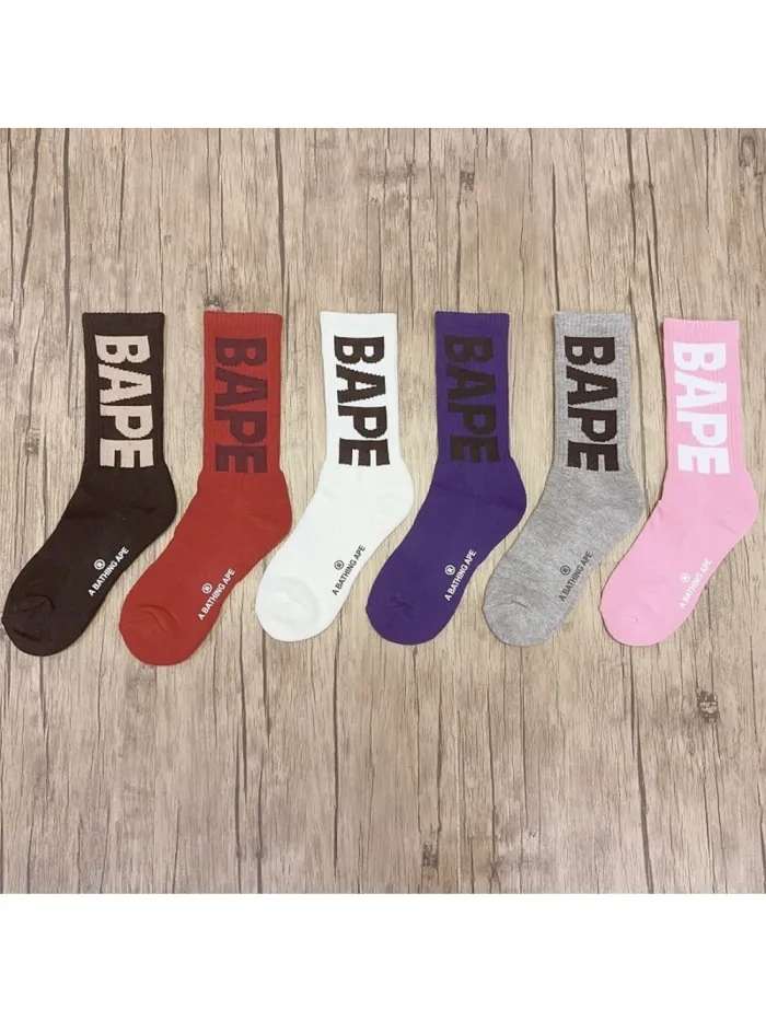 Bape Towel Bottom Large Letter Sports Cotton Socks 6 colors