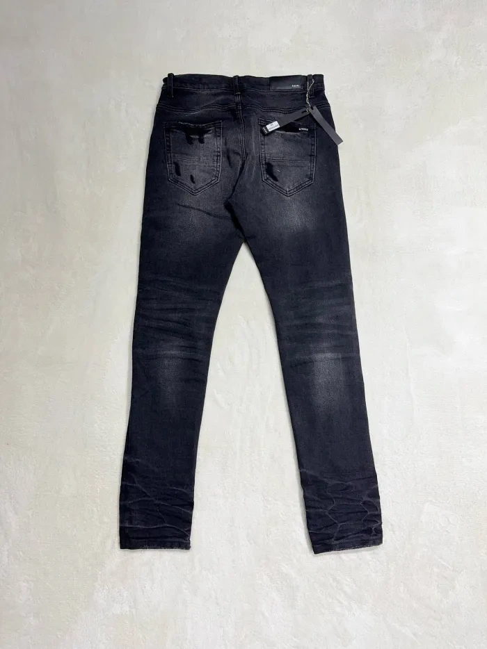 1:1 quality version Blue leather ripped patch jeans