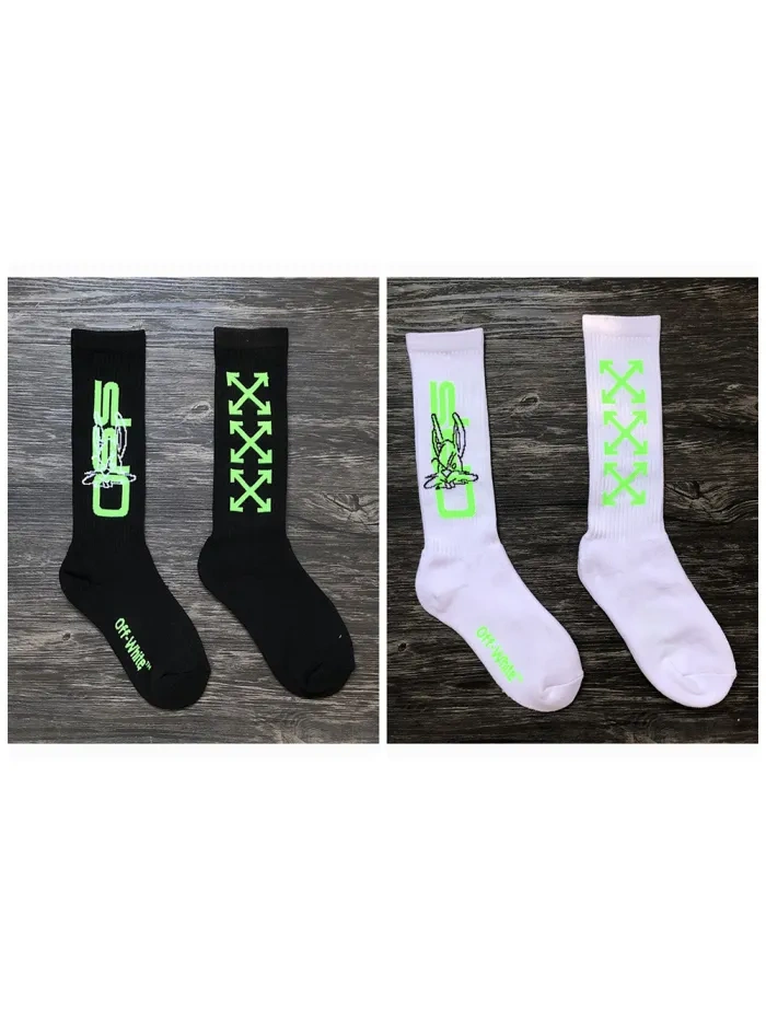 OW Fluorescent Bunny Towel Bottom Cotton Athletic Socks 2 colors