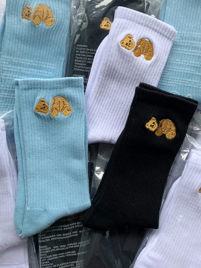 PA Broken Bear Embroidered Mid Calf Socks 3 colors