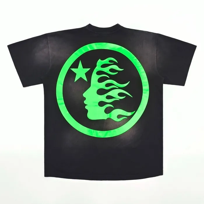 1:1 quality version Front and back bright green logo washed version tee