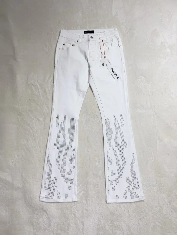 1:1 quality version Leg Rhinestone Embellished White Jeans