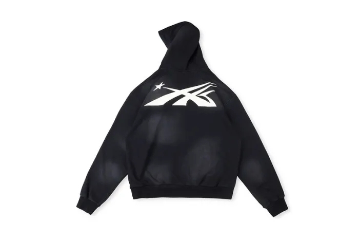 1:1 quality version Washed Black Double Logo Printed Aged Zipper Hoodie
