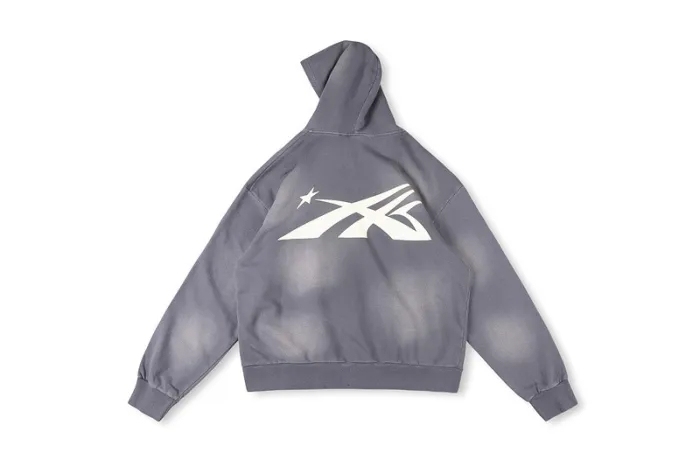 1:1 quality version Basic Front and Back Logo Print Washed Version Zipper Hoodie