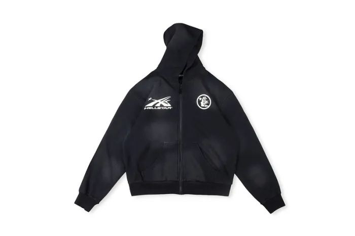 1:1 quality version Washed Black Double Logo Printed Aged Zipper Hoodie