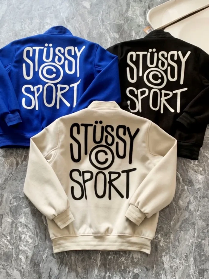 Stussy Flocked monogrammed baseball jacket 3 colors