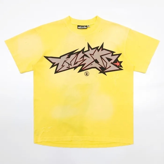 1:1 quality version Broken Letter Red Star Washed Yellow Torn tee with NFC tag