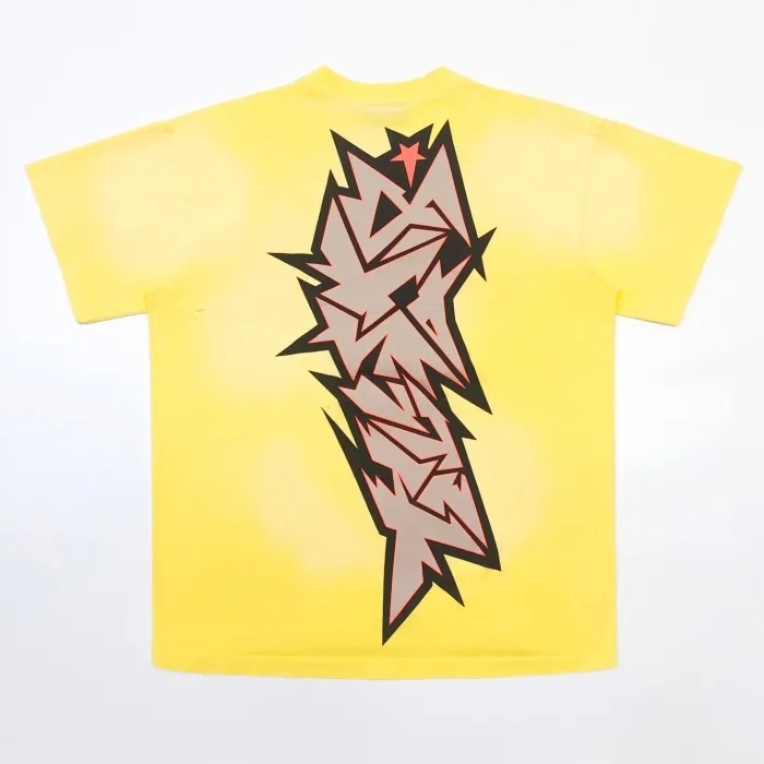1:1 quality version Broken Letter Red Star Washed Yellow Torn tee with NFC tag