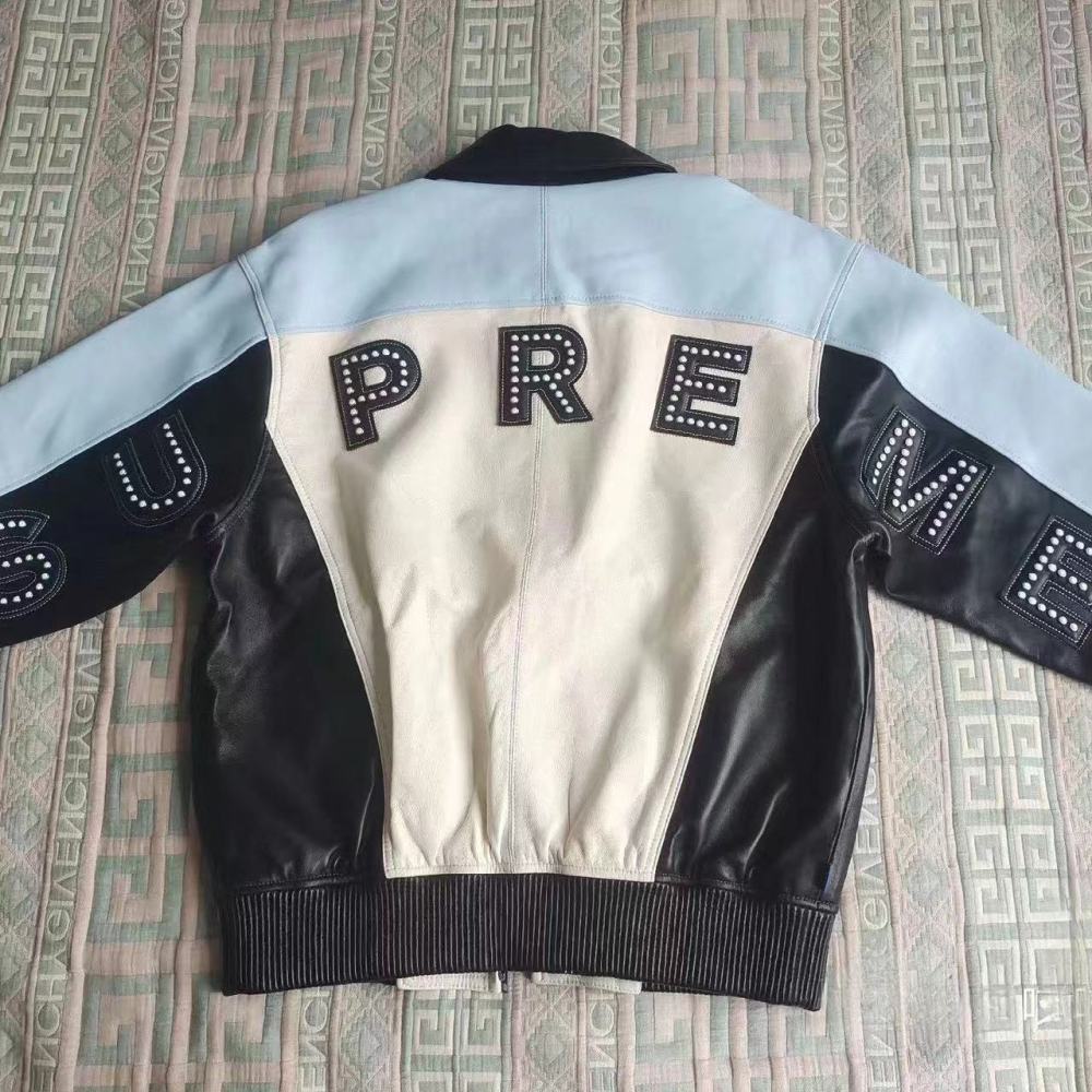 Sup Rhinestone Letters Leather Jacket