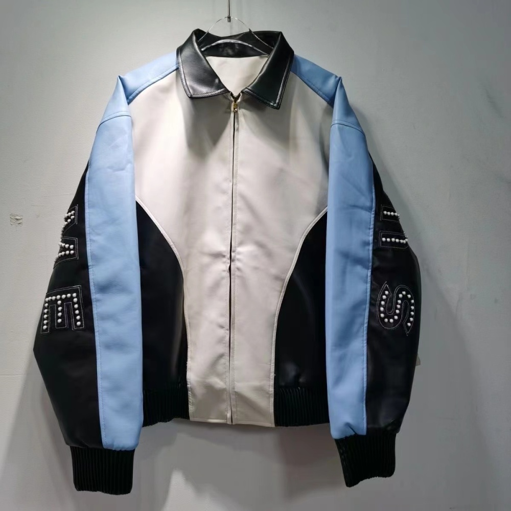 Sup Rhinestone Letters Leather Jacket