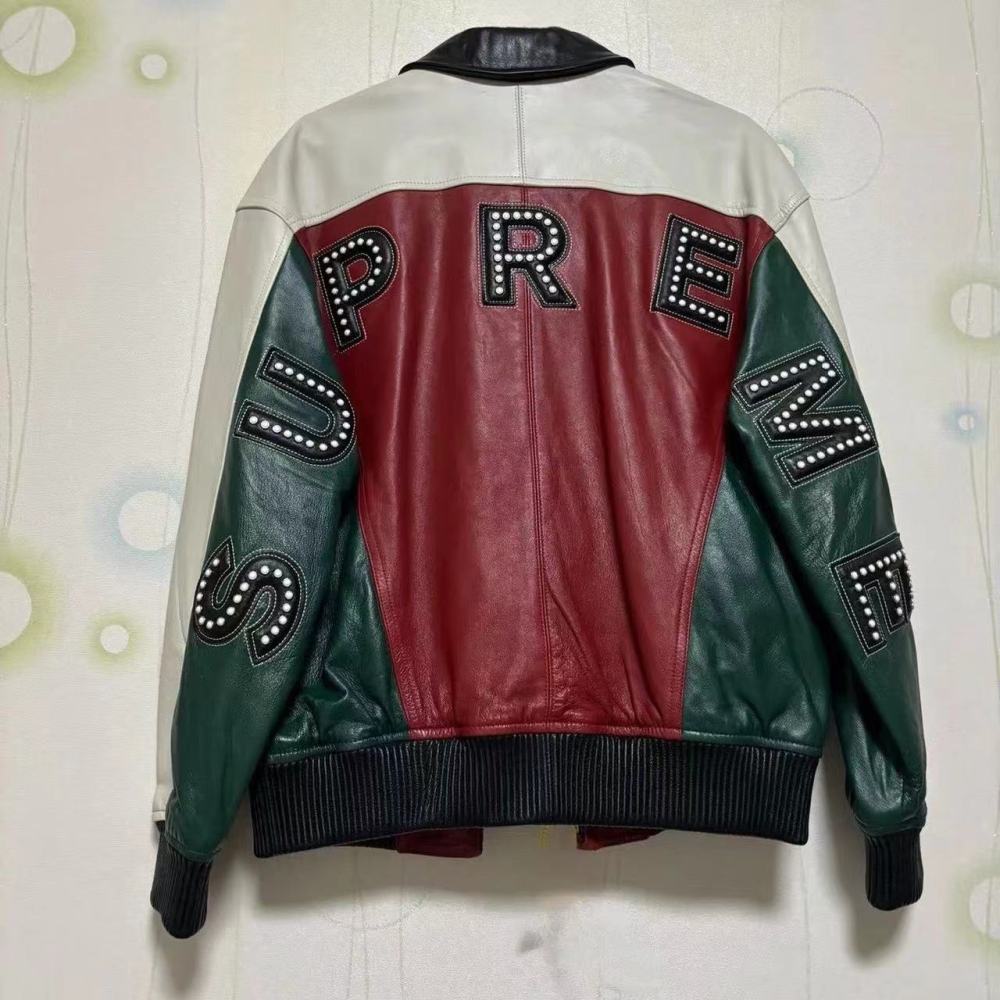Sup Rhinestone Letters Leather Jacket