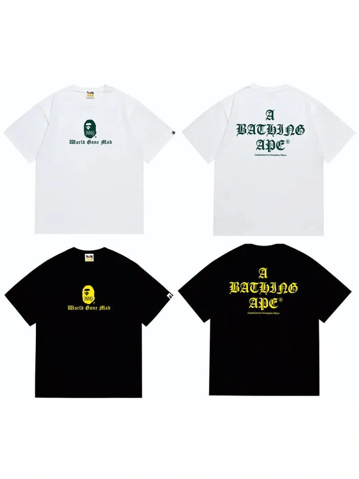 Bape 1993 Colorblock Ape Head Back Gothic Letter Print Tee 2 colors