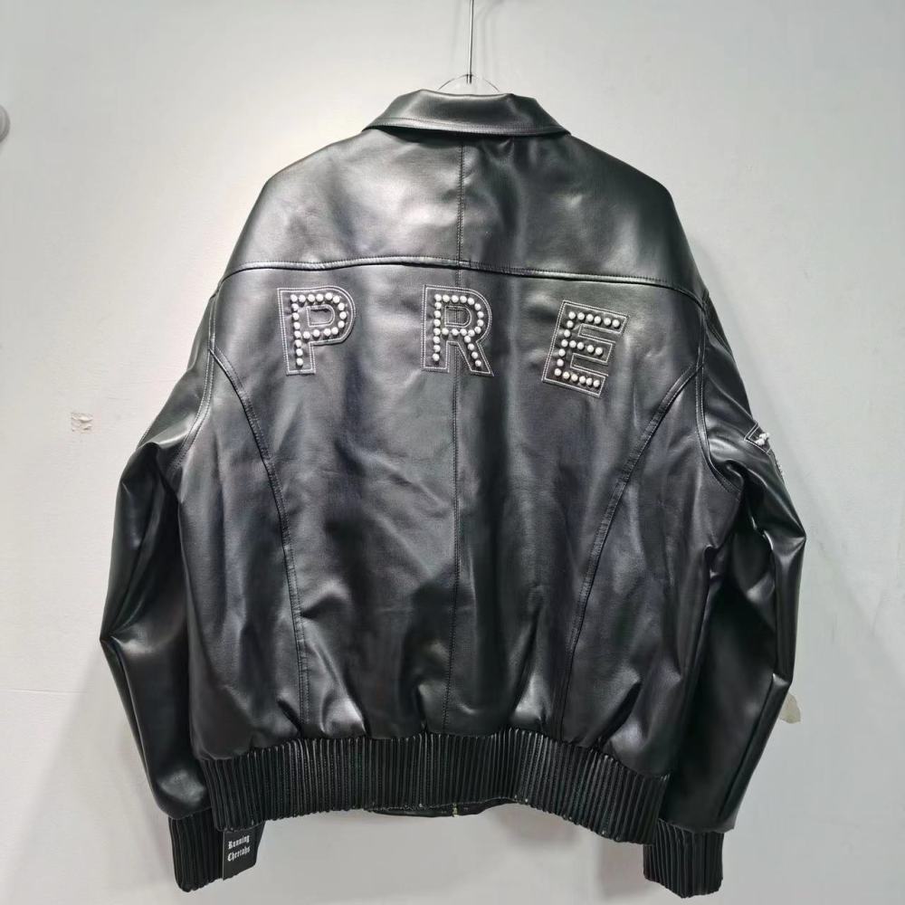 Sup Rhinestone Letters Leather Jacket